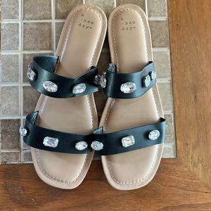 A New Day Black Rhinestone Sandals NWOT